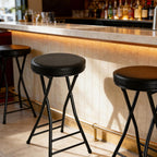 Folding Bar Stool,24 Inch Tall Foldable Stool Chair,Counter Height Cushioned Leather Padded Portable Stools,Heavy Duty Collapsible Stools for Kitchen Island Garden Camping Brown