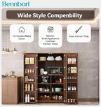 62.8" Tall Kitchen Pantry Cabinet with Shelves and Door Racks, Freestanding Food Cupboard Sideboard for Dining Room, Multifunctional Wooden Buffet Organizer (Walnut)