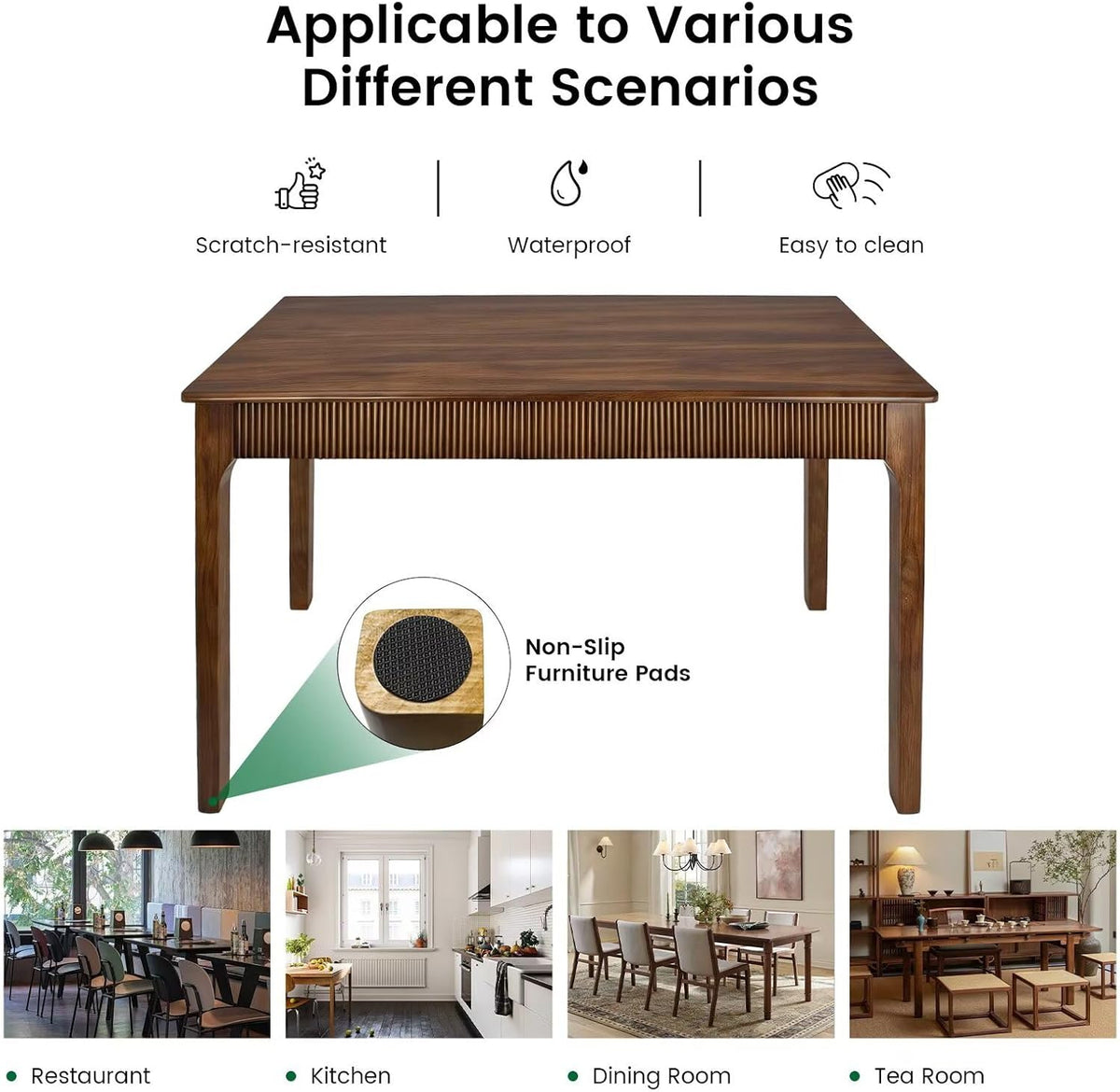 31.5" Solid Wood Dining Room Table for 2,Modern Farmhouse Rectangular Kitchen Real Wooden Table,Mid Century Fluted Design Furniture Desk for Home,Small Space,Apartment,Living Room Walnut