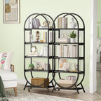 Arched Bookshelf,5-Tier Tall Wide Open Bookshelf,Modern Brown Storage Bookshelves, Freestanding Display Rack Shelving Unit for Office, Bedroom, Living Room, Easy Assembly, Black