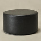 KINWELL Modern Faux Leather Round Upholstered Ottoman, Multi-Functional Sofa Footrest, Side Table, Extra Seating for Living Room, Bedroom (Black, 24" D x 24" W x 13" H)