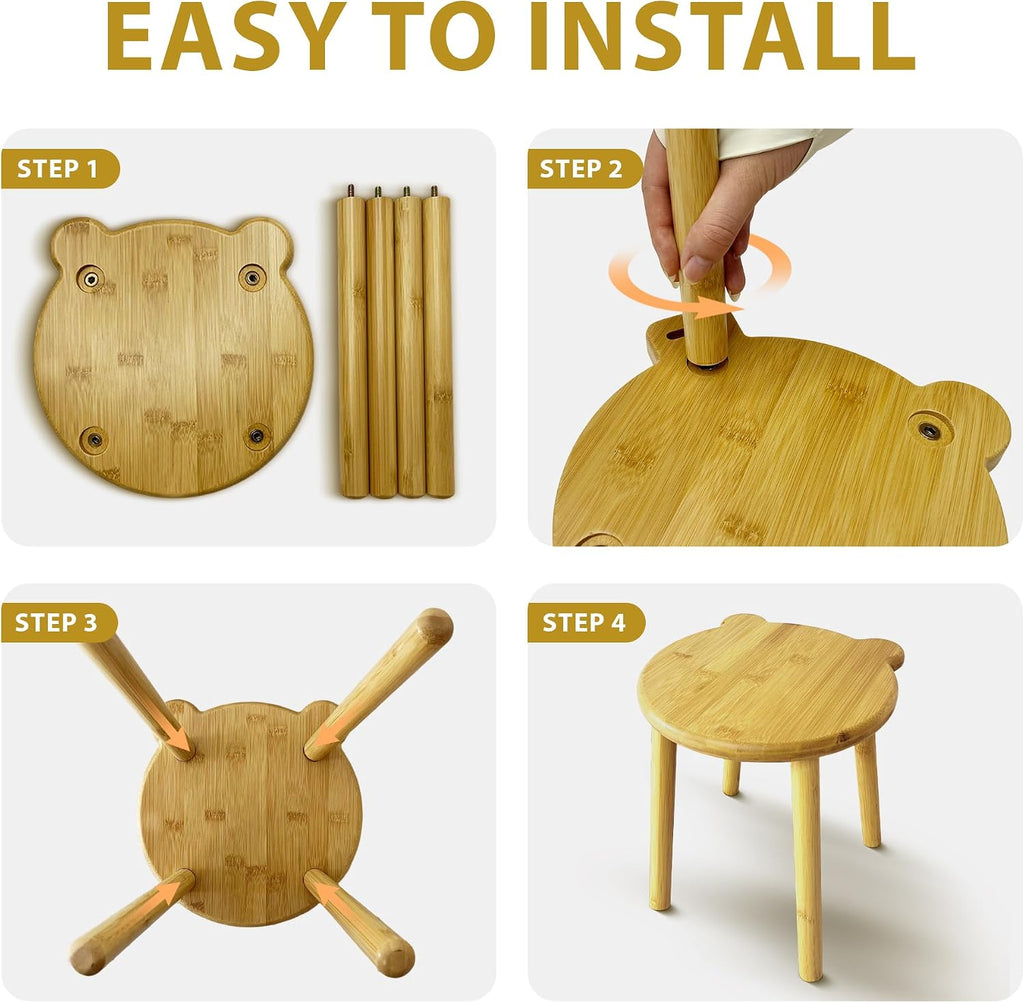 9.8 in Small Wooden Stool, Non-Slip Small Round Stool, Portable and Sturdy, Suitable for Footstools in Bedroom, Bathroom, Kitchen (L)