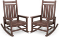 SERWALL Outdoor Rocking Chair Set of 2, HDPE Rocker for Adults, Brown | 21.1" Widened Seat adds Extra Comfort, Oversized Rocking Chair for Adults, All Weather Porch Rocker for Lawn Garden