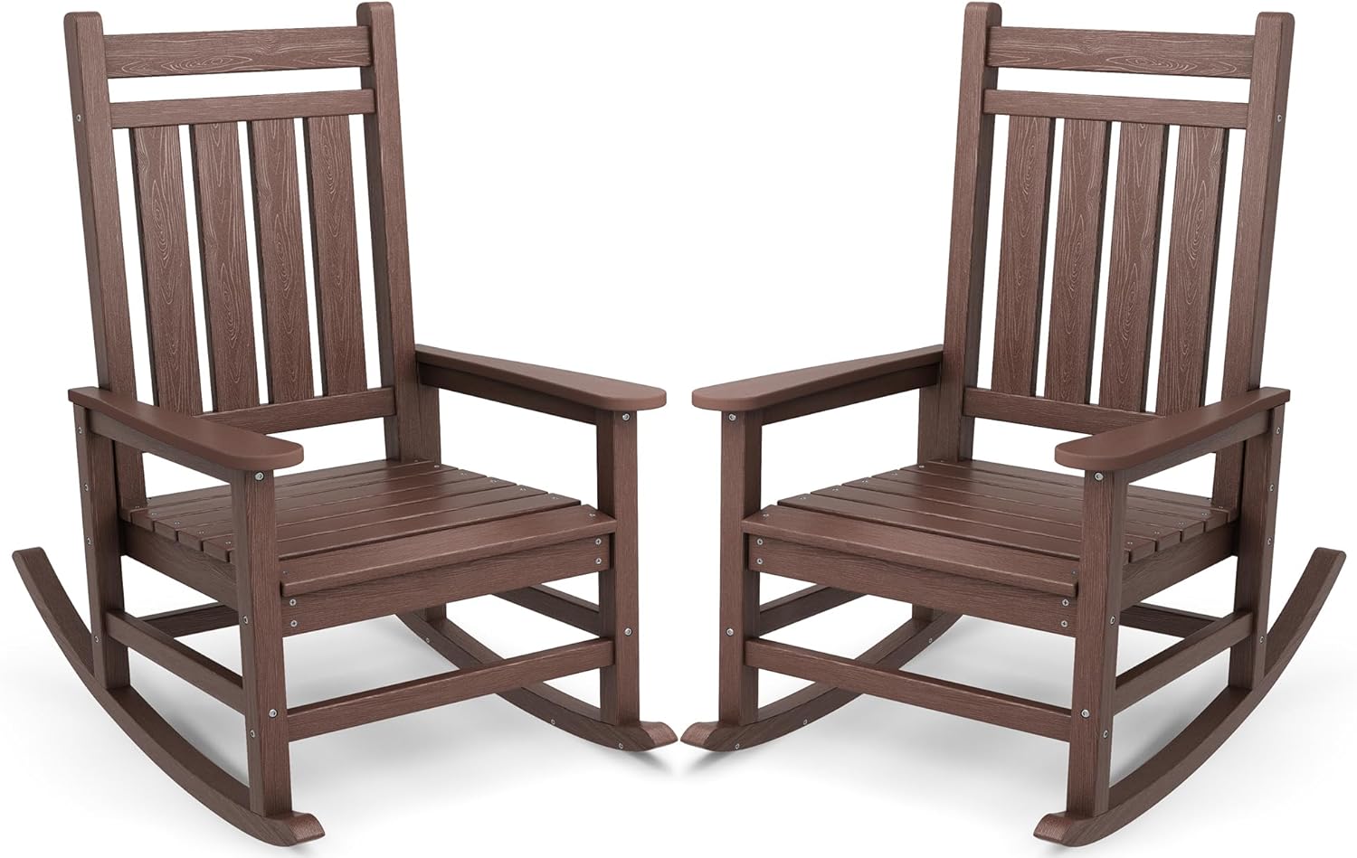 SERWALL Outdoor Rocking Chair Set of 2, HDPE Rocker for Adults, Brown | 21.1" Widened Seat adds Extra Comfort, Oversized Rocking Chair for Adults, All Weather Porch Rocker for Lawn Garden