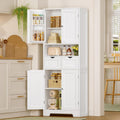 TEENFON Kitchen Pantry Cabinet with Adjustable Shelf, Tall Storage Cabinet with 2 Drawers & 4 Door Shelves, Food Pantry Cabinets, for Kitchen, Dining Room, Living Room, White