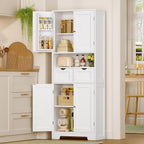 TEENFON Kitchen Pantry Cabinet with Adjustable Shelf, Tall Storage Cabinet with 2 Drawers & 4 Door Shelves, Food Pantry Cabinets, for Kitchen, Dining Room, Living Room, White