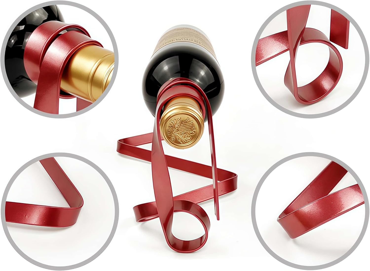 Table Wine Holder Floating Ribbon Metal Wine Rack Novelty Wine Bottle Display Stand Tabletop for Dinning Room Kitchen Home Decor Gift