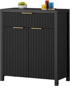 YaFiti Storage Cabinet Fluted Sideboard Buffet Cabinet with Adjustable Shelves & Quality Wooden Tabletop, Modern Accent Credenza Media Console for Living Room, Entryway, Hallway, Black