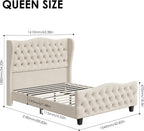 Keyluv Queen Size 54.3" Tall Bed Frame with Wingback Headboard & Footboard