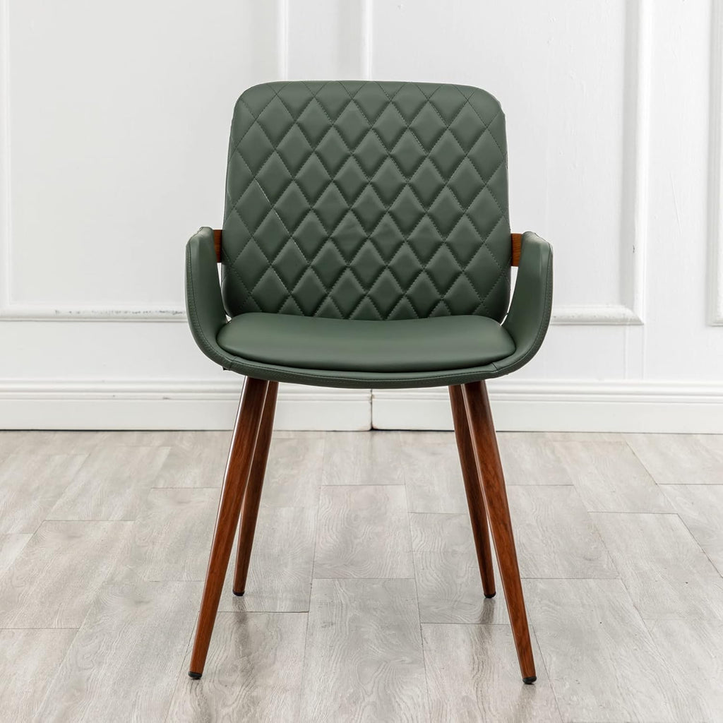 LUNLING Mid Century Modern Faux Leather Dining Chairs Set of 4,Green Upholstered Seat,Metal Legs,Adjustable Foot for Kitchen Dining Room Desk Chairs