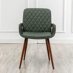 LUNLING Mid Century Modern Faux Leather Dining Chairs Set of 4,Green Upholstered Seat,Metal Legs,Adjustable Foot for Kitchen Dining Room Desk Chairs