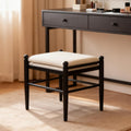 Ottoman Footrest, 19 Inch Upholstered Vanity Bench Seat, Backless Makeup Stool with Solid Wood Legs for Dining Room/Bedroom/Living Room/Entryway,Black Frame/White Linen