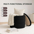 23" Round Velvet Storage Ottoman with Tray | Upholstered Folding Foot Rest Vanity Stool, Multifunctional Coffee Table for Living Room Bedroom Dorm