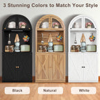71" Tall Arched Kitchen Pantry Cabinet, Farmhouse Storage Cabinet with LED Light, Adjustable Shelves & Glass Door, Versatile Cupboard for Kitchen, Dining Room, Bathroom