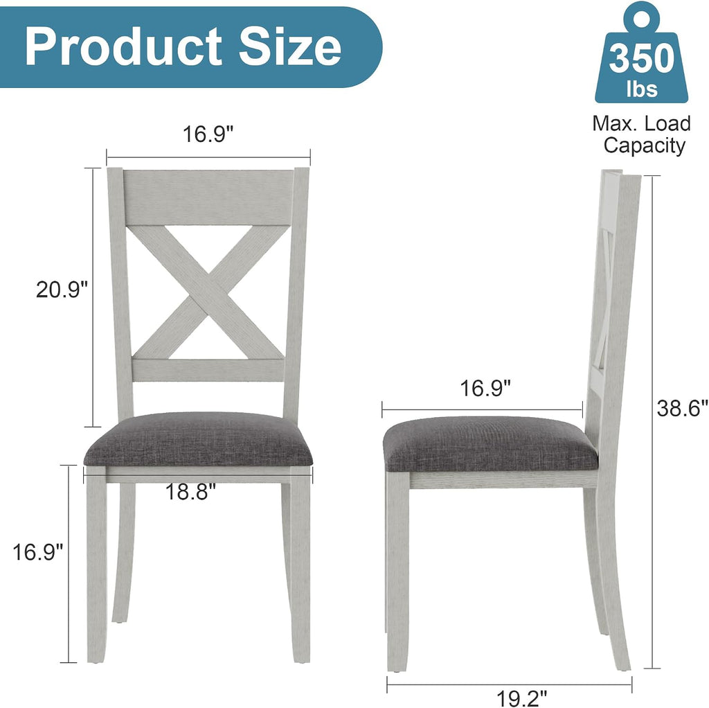 Peatuk Solid Wood Dining Chair Set of 2, Part of Dining Table Set, Mix and Match Table, Chair Sold Separately for Dining Room, Kitchen, Grey