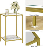 HOMSHO Side Tables Set of 2, End Tables with Tempered Glass, 2-Tier Nightstands with Storage Shelves, Coffee Table with Modern Style, Slim Sofa Table for Living Room, Bedroom, 11.8" D x 15" W, Gold