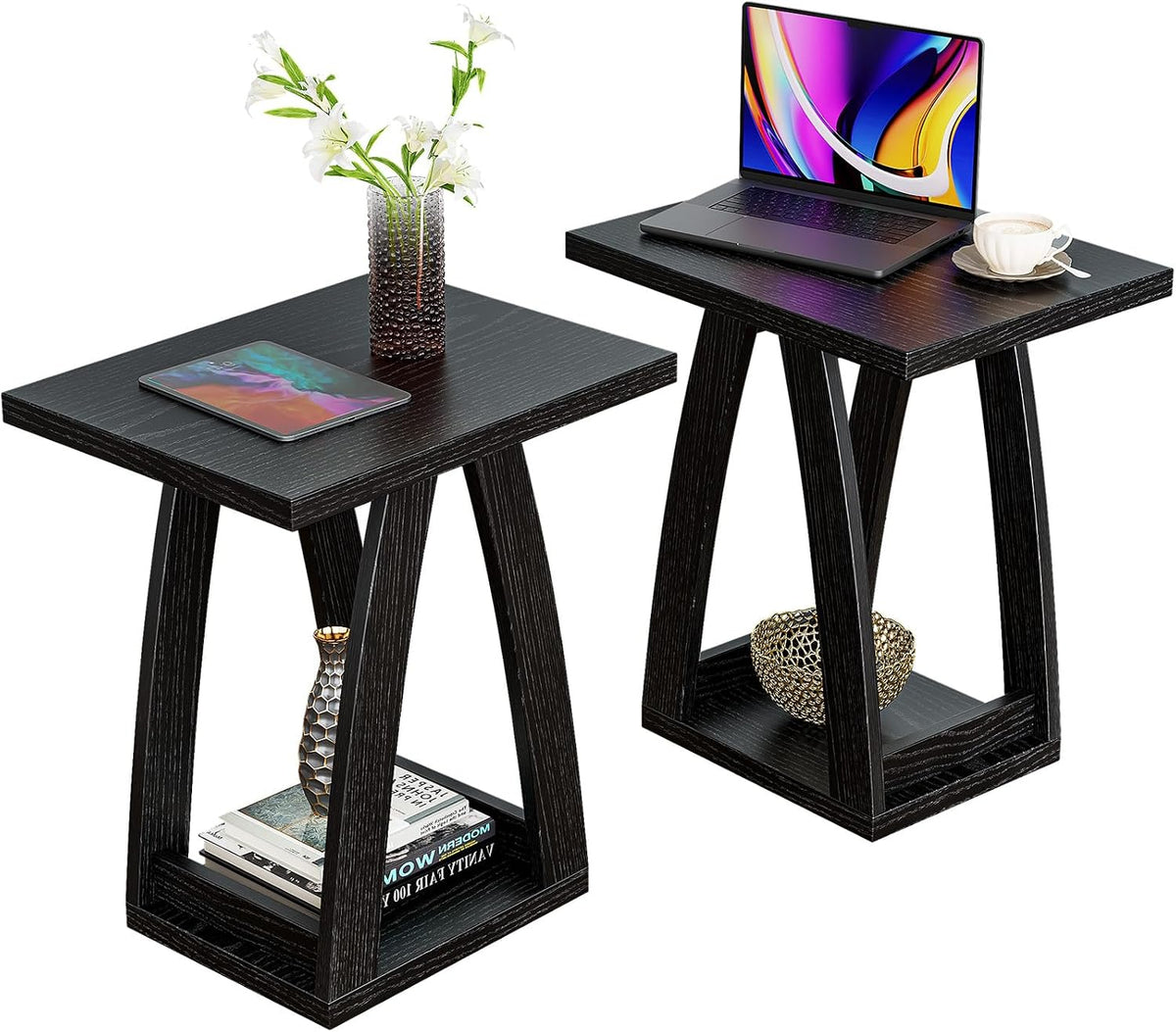 End Tables Living Room Set of 2. Side Tables Living Room. Side Table Beside Sofa. Modern End Table for Home. Black End Tables Set of 2