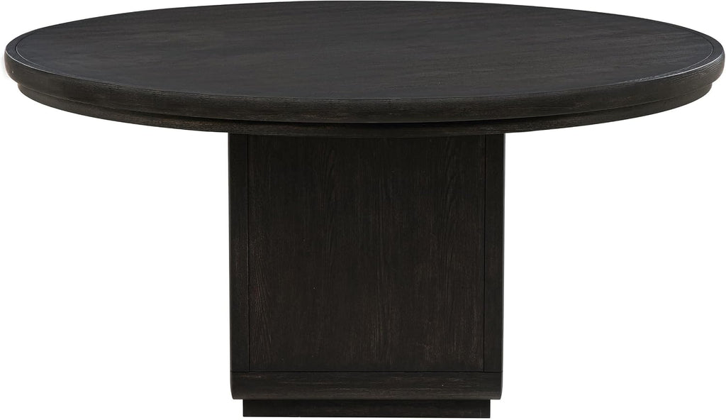 Coaster Home Furnishings - Leandro - Wood - Round Dining Table with Pedestal Base, Ash Veneer and Curved Edges - Dining Room & Kitchen - 60-Inch - Burnished Black - 115390