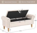 Furniliving 51” Storage Benches, End of Bed Bench with Button-Tufted Large Upholstered Storage Ottoman Linen Window Bench with Storage Shoe Cabinet Bench, for Bedroom, Entryway, Closet, Beige