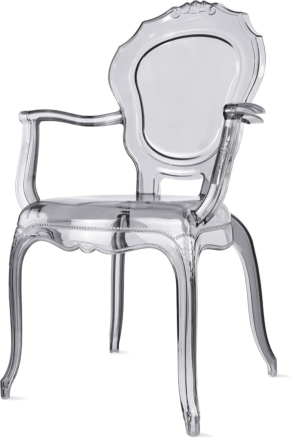 2xhome Stackable Ghost Dining Chair | Transparent Vanity Armchair | Louis Belle Style Kitchen Patio Chair Parent (2, Smoke, Armchair)