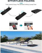 Ciokea Aluminum Chaise Lounge Ourdoor, Foldable & Assemble Free Outdoor Lounge Chair with 5 Adjustable Backrest, Patio Lounge Chair for Outside Poolside Beach Pool, Black