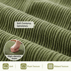 Storage Bench Ottoman With Hidden Storage And Corduroy Fabric, Green | Oval Upholstered Bench For Bedroom, Living Room, Entryway, Or Under Window With Soft Seat, Safety Hinge, And Wood Legs