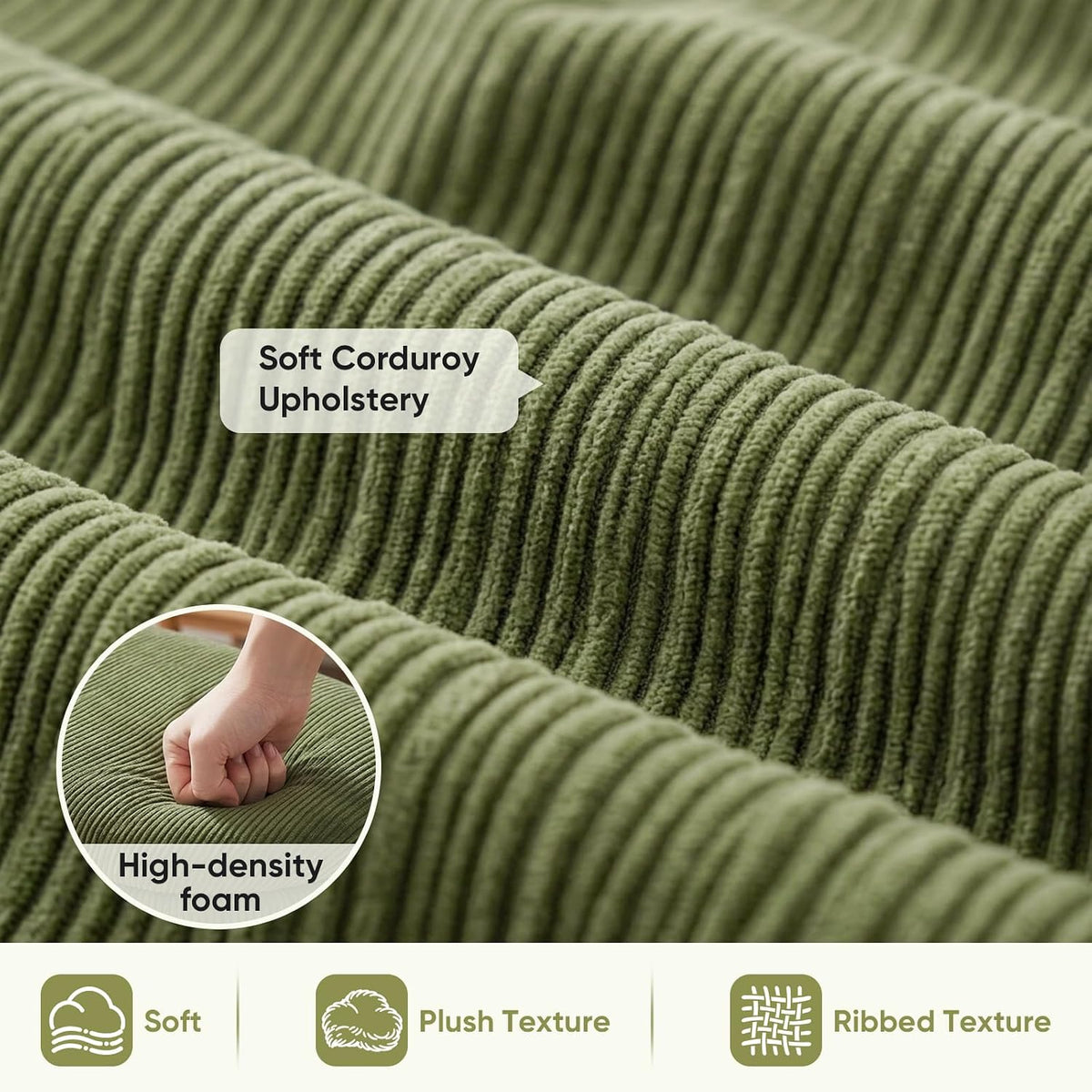 Storage Bench Ottoman With Hidden Storage And Corduroy Fabric, Green | Oval Upholstered Bench For Bedroom, Living Room, Entryway, Or Under Window With Soft Seat, Safety Hinge, And Wood Legs