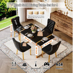 Black Dining Table Set for 4, 55" Black Glossy Top with Gold Metal Legs, Modern Dining Table Set for 4 & Velvet Tufted Chair with Gold Nailhead Trim, Luxry Kitchen Table Set Ideal for Dining Room,APT