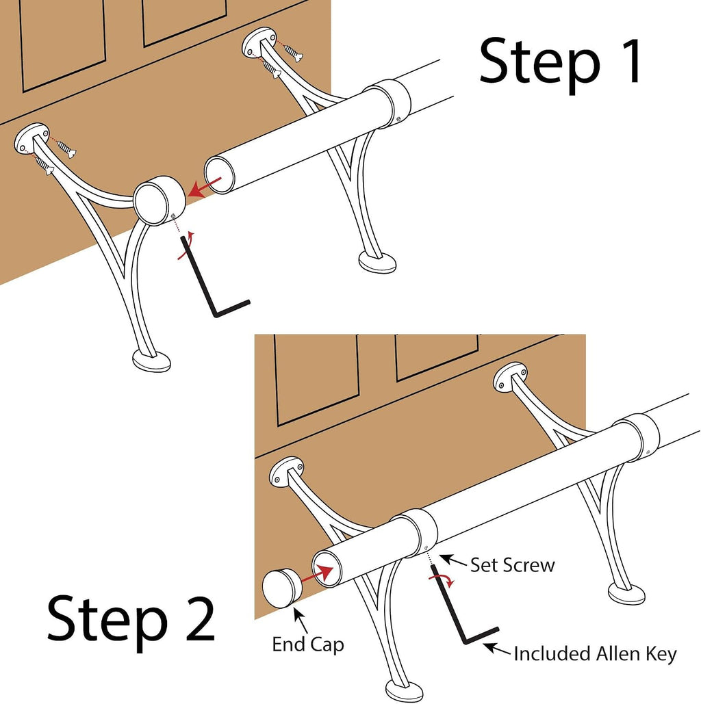 OUTWATER 2" Diameter x 20' Bar Foot Rail Kit - Complete Undercounter Mount Hardware and Tubing, Satin Stainless Steel Finish