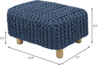 COTTON CRAFT Braided Footrest - Handknitted Dori Foot Stool with Sturdy Wood Legs – Handmade Boho Leg Rest - Small Spaces Under Desk Living Room Entryway Low Footstool Pouf - 16.5x12x9.5 - Blue
