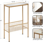 Kate and Laurel Trubey Modern Mirrored Rectangle Narrow Side Table, 16 x 8 x 25, Gold, Modern Glam Slim End Table with Bottom Wire Storage Rack and Mirrored Tabletop
