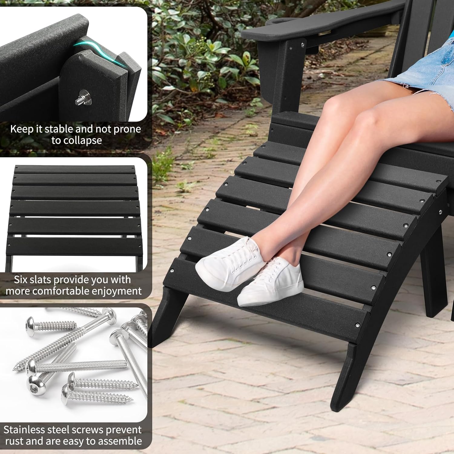 FUNBERRY Folding Adirondack Ottoman Set of 2, HDPE All Weather Outdoor Foot Rest, Easy Storage Patio Footstool, Ottomans and Footstools for Outside