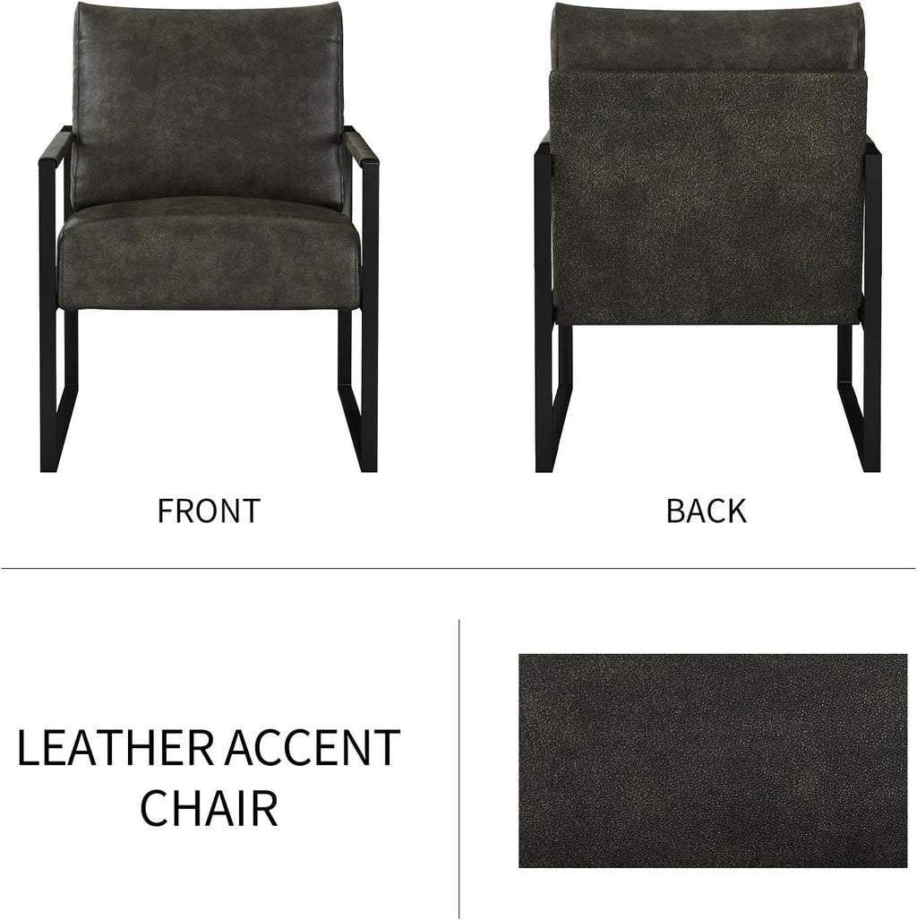 CANMOV Modern Accent Chair Set of 6, PU Leather Armchair with Metal Frame,Comfy Single Reading Chair with Soft Padded Backrest and Cushion for Living Room, Bedroom,Reading Room,Office,Dark Grey