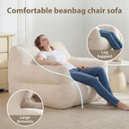 HUGHEAVEN Big Bean Bag Chair for Adults, Giant Oversized Bean Bag Couch, Comfy Reading Chair with Armrests, Soft Cozy Chair for Bedroom, Lounge Sofa for Gaming, Napping & Relaxing, Beige