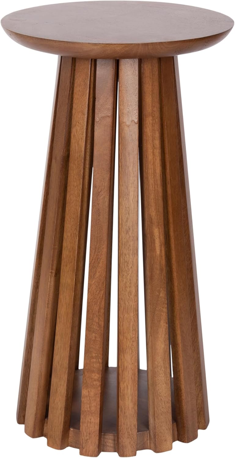 Kate and Laurel Klarc Modern Slatted Wood Round Drink Table, 12 x 12 x 22, Walnut Brown, Circle Pedestal Table for Use as Bedroom Nightstand, Indoor Plant Stand, or Decorative Living Room Accent