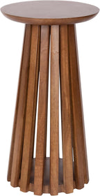 Kate and Laurel Klarc Modern Slatted Wood Round Drink Table, 12 x 12 x 22, Walnut Brown, Circle Pedestal Table for Use as Bedroom Nightstand, Indoor Plant Stand, or Decorative Living Room Accent