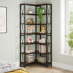 Tribesigns Corner Shelf, 7-Tier Industrial Corner Bookshelf and Bookcase | Freestanding Display Shelf for Living Room, Wood and Metal Corner Book Shelves, Corner Bookcase for Home Office, Rustic Brown