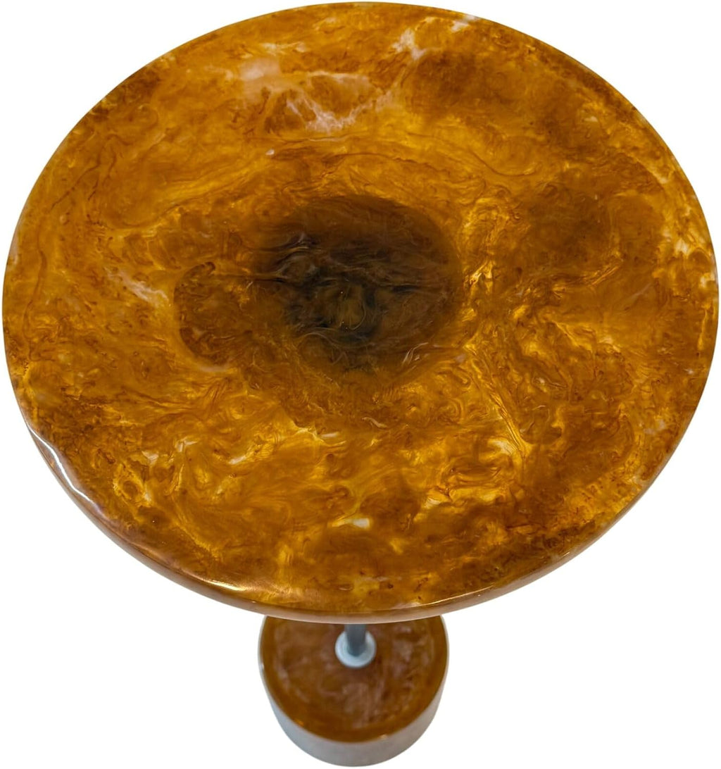 Carolina Chair & Table Amber Glow Pedestal Accent 25 Inch Round Resin Side Table with Nickel Base – Modern, Compact, Durable, Multi Purpose Furniture for Elegant Living Spaces & Home Decor