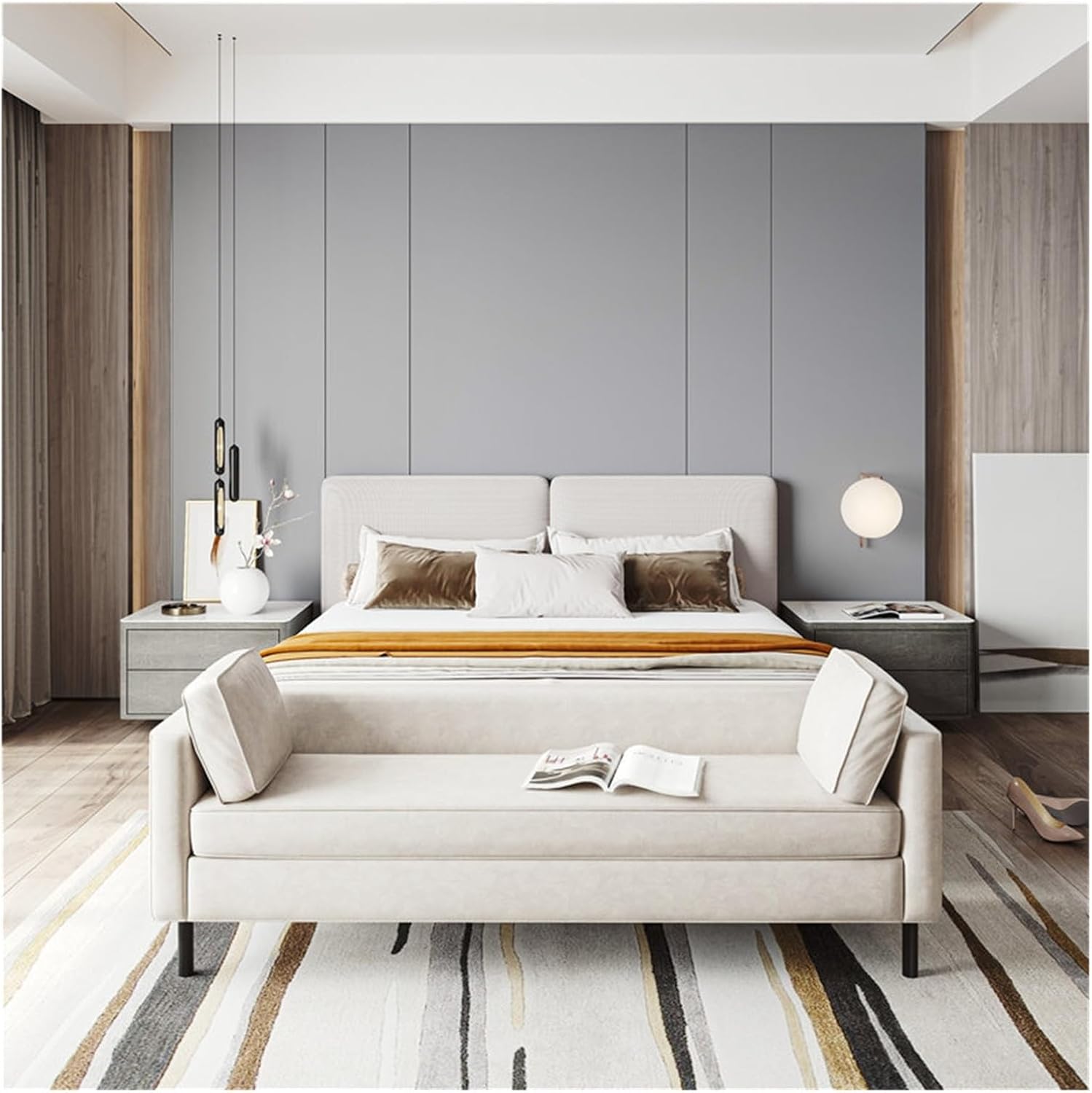 Modern White End of Bed Bench, Modern Technical Cloth Upholstered Ottoman Seat with Black Legs, Long for Bedroom Living Room Foyer Indoor Entryway (White) Entryway(100 * 50 * 55cm)