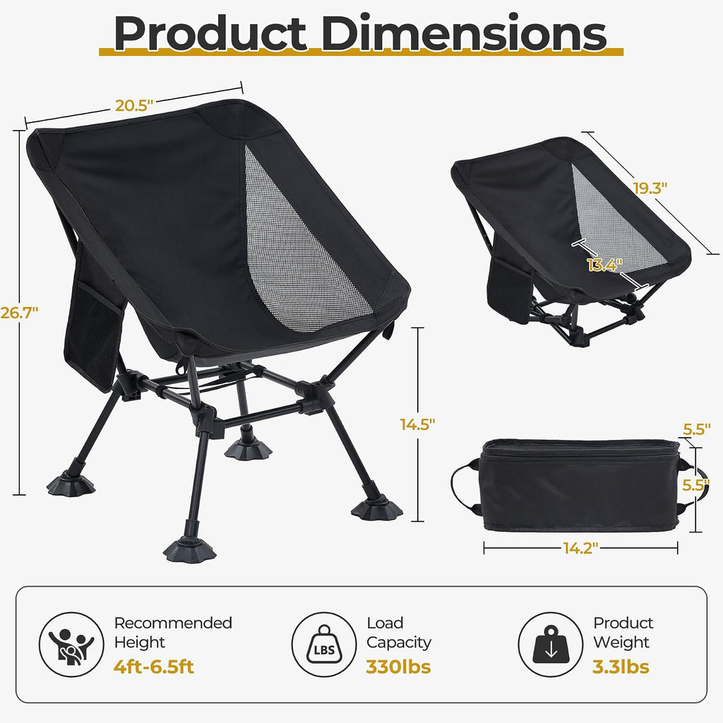 Camping Ultralight Chair,Folding Compact Chair with Anti-Sinking Large Feet and Storage Bag,Backpack Chair for Hiking,Travel,Beach