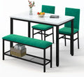 YOFE Dining Table Set for 4,Faux Marble Kitchen Table,Kitchen Table Chairs Set with Velvet Chairs,Bench with Storage Net for Dining Room,Small Apartment (Green 1+3)
