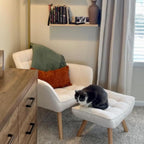 White Sherpa Accent Chair with Ottoman ，Modern Reading Chairs with Ottoman Set, Comfy Fuzzy Armchair Living Room Chair Lounge Chair with Wood Legs for Small Spaces Bedroom Apartment
