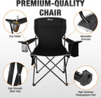 Romswi Lightweight 2Pcs Camping Chairs for Adults, Folding Lawn Chair with 4-Can Cooler Bag, Cup Holder,Collapsible Portable Outdoor Chair for Tailgating, Beach, Fishing,Black