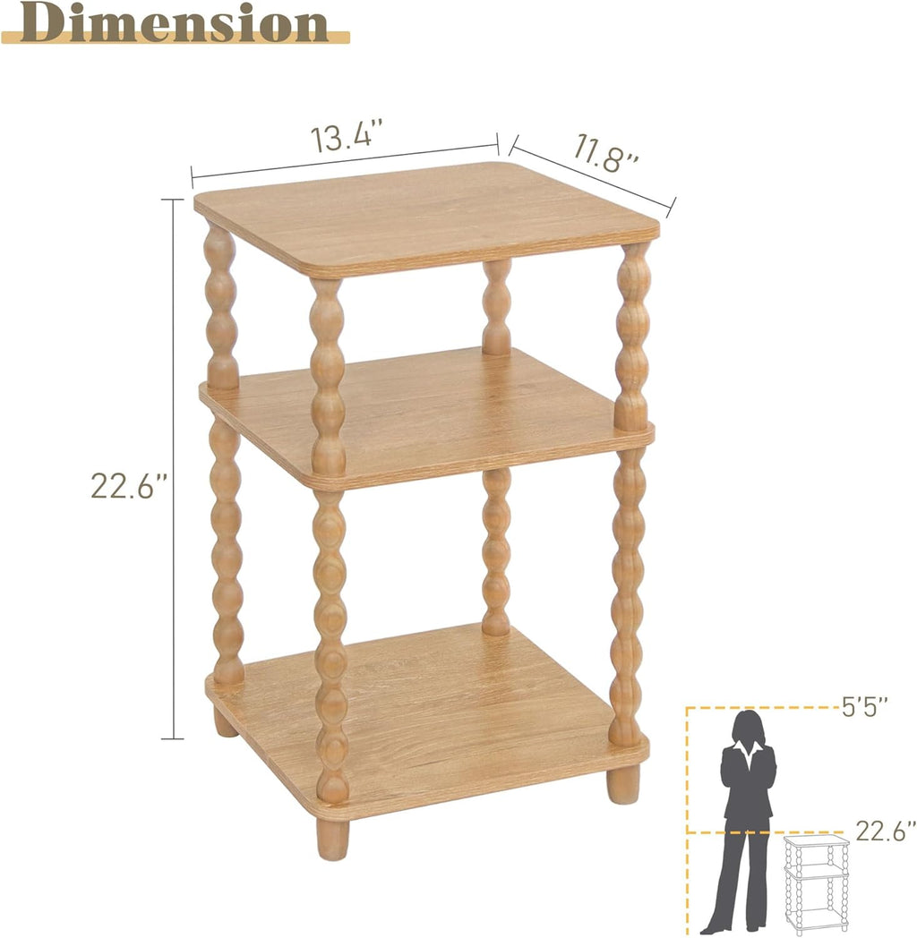 Fultyle End Table, Modern Side Table with 3 Tier Open Shelf, Small Table Bed Side Tables Bedroom for Small Spaces, Living Room and Office (Rustic Walnut)