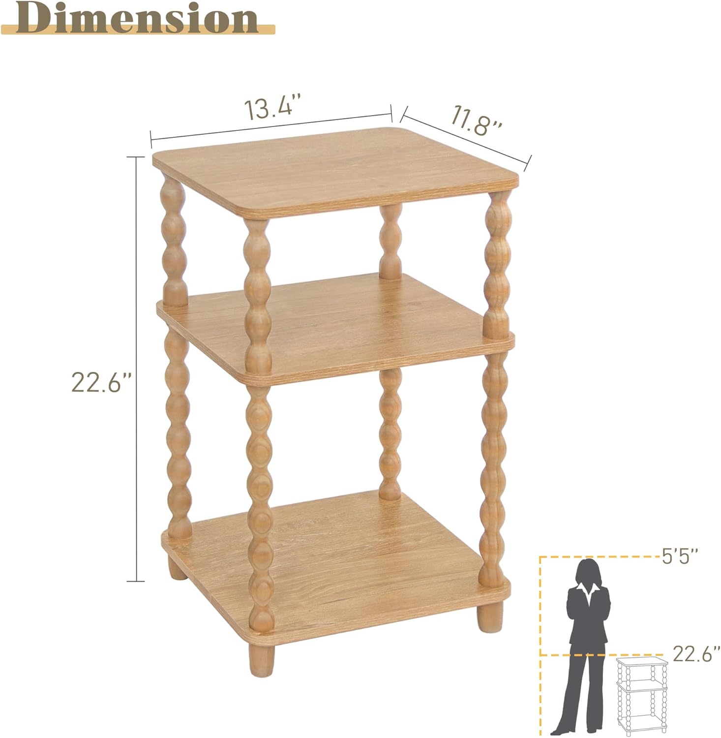Fultyle End Table, Modern Side Table with 3 Tier Open Shelf, Small Table Bed Side Tables Bedroom for Small Spaces, Living Room and Office (Rustic Walnut)