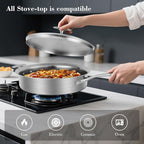 12 Inch Frying Pan with Lid Saute Pan 5.2 QT Deep skillet for Stir-Fry & Searing, Tri-ply Stainless Steel Nonstick Non Toxic Non Toxic, PTFE&PFOA Free, Induction, Oven & Dishwasher Safe