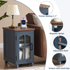 RWYHG Farmhouse End Table Set of 2 with Charging Station, 18'' Narrow Side Table and 24" Large Sofa Side Table with Glass Barn Door Storage, Wood Night Stand Bedside Table for Living Room,Bedroom