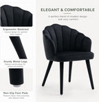 Hyfirm Velvet Dining Chairs Set of 4, Upholstered Modern Kitchen Dining Chairs with Petal Back & Fabric Covered Wooden Legs, Comfy Accent Armchairs for Bedroom/Kitchen/Vanity, Black