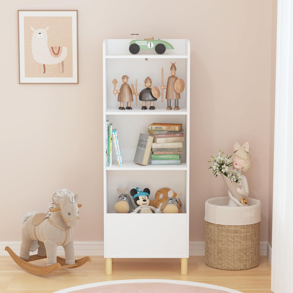 Kids Furniture Set for Bedroom Toddler Table and Chair Desk Toy | Multi-purpose 4-tier bookshelf for books, toys, art accessories. High-density MDF board and pine wood legs. Easy setup w