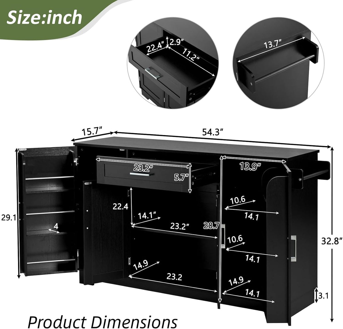 54.3 Inch Sideboard Buffet Cabinet with Storage 4 Doors 1 Drawer Melamine MDF Kitchen Storage Cabinet with Adjustable Shelves for Dining Room Living Room